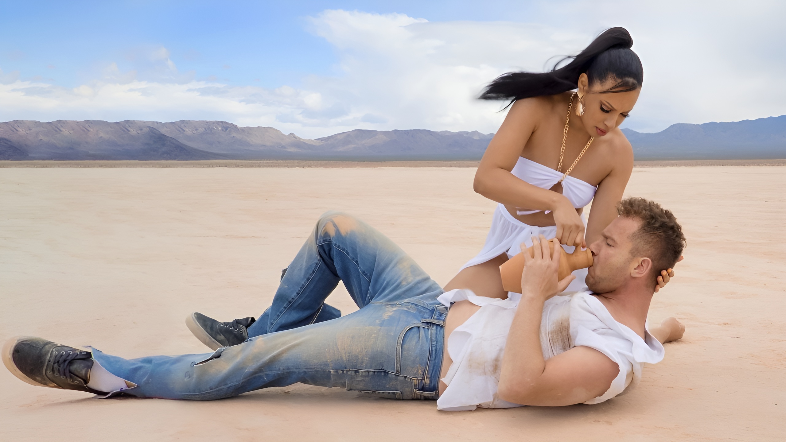 Lucky young man in the desert